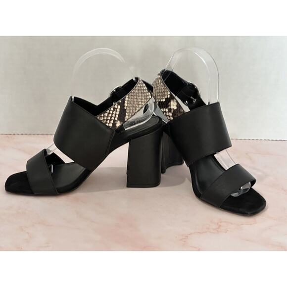 Banana Republic Black Snake and Print Leather Size 7M Black Open Toe Block Heels - Picture 6 of 13